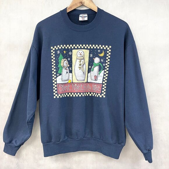 Jerzees Snowman Sweatshirt Womens Large Christmas Winter Holiday Retro Classic - Picture 1 of 6